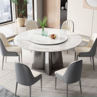 鼎南餐桌椅组合简约现代岩板圆桌轻奢家用超晶石圆形小户型转盘饭桌 [送转盘]12MM岩板圆桌-单桌 1.2米[送转盘+
