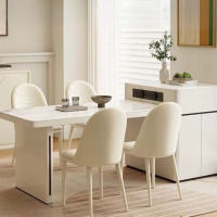 鼎南岩板岛台餐桌椅组合奶油风可伸缩现代简约小户型餐厅茶台泡煮餐桌 总长140-190cm固定插座雪山白 岛台桌[平面