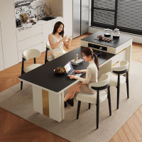 鼎南伸缩岛台餐桌家用小户型简约岩板北欧风现代可折叠多功能吃饭桌子 1.4M桌面1.9M总长岛台[带茶炉] 岛台餐桌+