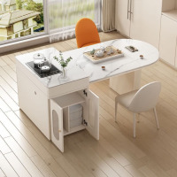 鼎南岛台餐桌一体小户型家用可伸缩轻奢岩板茶桌法式奶油风餐桌椅组合 1.4米岛台餐桌(不带烧水壶)