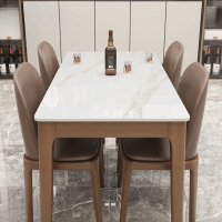 鼎南岩板餐桌椅组合北欧现代简约实木餐桌小户型轻奢长方形家用吃饭桌 [岩板亮光雪山白]备注桌腿颜色 120*70单桌1
