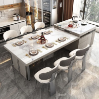 鼎南岛台餐桌组合一体伸缩储物轻奢岩板岛台现在简约拉伸茶桌餐桌组合 伸缩岛台餐桌1.6-2.0米不带茶盘
