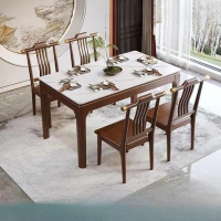 鼎南餐桌椅组合实木岩板新中式长方形现代简约客厅餐厅小户型家用饭桌 紫檀色[12mm雪山白岩板 1.2米单桌