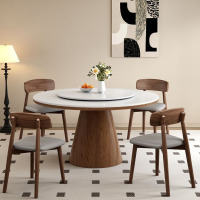 鼎南实木岩板圆桌餐桌椅组合家用客厅新款北欧轻奢现代简约圆形吃饭桌 胡桃色橡木底座[岩板颜色备注] 1.2米圆桌[送转