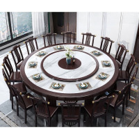 鼎南电动餐桌大圆桌全自动带转盘新中式20人16人饭店酒店包厢宴会圆桌 黑紫檀色 手动加厚1.6米+10椅+配套转盘