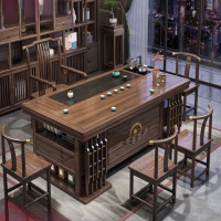 震旦实木茶桌椅组合办公室茶几茶具套装现代家用功夫一体新中式泡茶台 1.2米明月+2月牙椅 组装