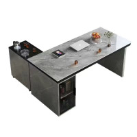 震旦岩板茶桌椅组合办公岛台现代轻奢简约家用茶台烧水壶一体功夫茶几 岩板单桌+移动岛台(包含养生壶) 1.4米单桌[组