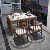 震旦岩板茶桌椅组合新中式阳台小户型家用泡茶几套装一体实木办公茶台 1米岩板款+1温莎椅2小方凳加厚款