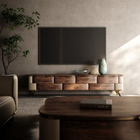 震旦极简电视柜客厅新款落地 黑胡桃木茶几电视柜组合2.0米