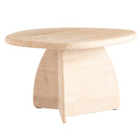 震旦弥翁天然洞石中古风茶几客厅设计款法式师奶油风天然洞石0.7米