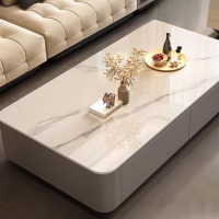 震旦岩板茶几客厅家用2025新款轻奢桌小户型高级感落地茶几电视柜组合 轻奢白+灰柜(升级岩板) 100*50茶几[升