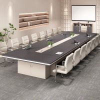 鼎南会议桌长桌简约现代办公家具办公室桌椅组合长方形接待洽谈桌条桌 8.0会议桌+26把皮椅黑