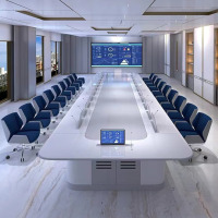 鼎南大型会议桌升降器智能无纸化条形简约现代培训桌轻奢烤漆会议桌椅 8000*2000*780