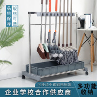 铸固 不锈钢移动挂拖把夹 扫把神器拖布商用落地式收纳沥水清洁工具架子 高低款5挂11钩灰盆移动送置物架