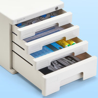 齐心(COMIX)4层桌面收纳盒文件柜收纳柜抽屉式 A4塑料拉手资料分类收纳 灰色EB708