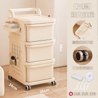 龙云天盾小推车置物架收纳柜家用落地可移动多层零食玩具抽屉式婴儿储物柜 实色款[可移动/带轮]3层+挂盒