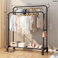 鼎南晾衣架落地卧室简易挂衣服室内阳台双杆移动衣帽架家用结实碳钢 双杆U型130黑[升级加粗]