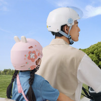 龙云天盾儿童电动车头盔 升级款新国标A类3C认证 加厚缓冲层电瓶车兔兔款M码50-56cm