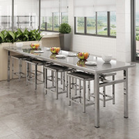 汇云星餐桌单位员工食堂桌椅不锈钢餐桌学生员工厂饭堂连体快餐桌椅组合 2m长一桌八椅