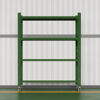 汇云星重型仓储货架带网可移动战备货架器械物资架带轮加厚三面网军绿色 带侧网主架200*80*160(500KG)