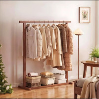 龙云天盾晾衣架落地卧室可移动衣帽架简易家用出租房阳台凉晒衣服 100cm实木衣架-胡桃色