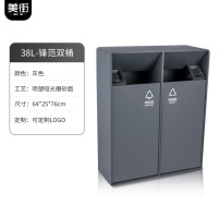 户外二三四分类垃圾桶环卫市政地产景区商用室内不锈钢果皮箱定制 小双灰色-喷塑(可选禁烟款)
