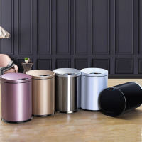 充电创意感应智能垃圾桶家用客厅卧室厨房卫生间厕所垃圾篓自动带盖分类大号不锈钢垃圾桶 月光银Q2[充电+电池2用] 7L
