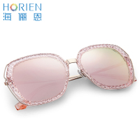 海俪恩新款墨镜女街拍彩膜眼镜时尚大框偏光太阳眼镜N6526 TD53 樱花粉