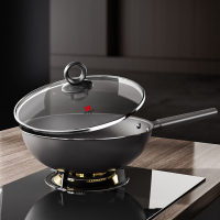 三禾 微纳无涂层 不粘炒锅 炒菜锅 无油烟 含钛锅具 30cm 天穹黑 配钢铲 LC32S1