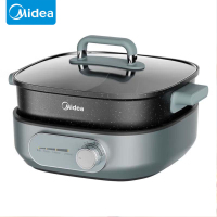 美的(Midea)电火锅 家用6L钛陶0氟抗菌分体式防干烧电锅 加深锅体速沸鸳鸯电火锅 HGS303003 台