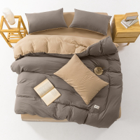 無印良品 透气水洗棉四件套 200*230 浅灰+卡其