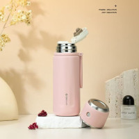 匡迪 新款304保温杯男女高颜值户外便携茶水分离杯车载大容量水杯1105号真空学士杯 1105星耀粉-460ml