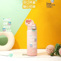 匡迪 7101保温杯316L不锈钢大容量吸管杯便携学生双饮水杯子 7101-落樱粉600ml
