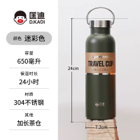 匡迪 7118新款304保温杯男女学生大容量户外便携茶杯车载简约时尚水壶 7118迷彩色-650ml