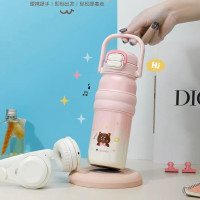 匡迪 7119新款316L保温杯男女学生卡通可爱大容量双饮口水杯儿童吸管杯 7119星耀粉-750ml
