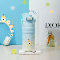 匡迪 7119新款316L保温杯男女学生卡通可爱大容量双饮口水杯儿童吸管杯 7119浅蓝色-750ml