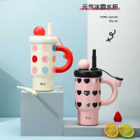 匡迪 7122冰霸杯保温杯316内胆大容量吸管杯子高颜值女生学生办公新款 珍珠白-760ml