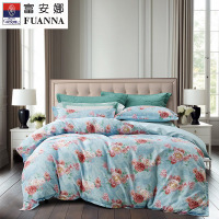 富安娜 磨毛印花四件套 帘卷西窗 203*229cm蓝