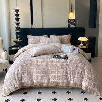 雅鹿立体雕花牛奶绒纽扣款四件套 雾棱-卡其YL5123