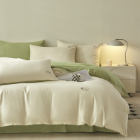 雅鹿全棉拼色简约四件套 奶昔白+抹茶绿YL5125