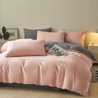雅鹿全棉拼色简约四件套 樱花粉+高级灰YL5127