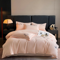 雅鹿全棉长绒棉磨毛刺绣四件套 蝶影-粉YL5128