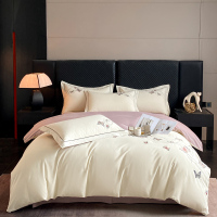 雅鹿全棉长绒棉磨毛刺绣四件套 蝶影-白YL5129