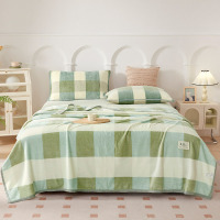 雅鹿无印风牛奶暖绒毯 绿大格 YL5314