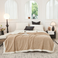 雅鹿提花舒棉绒双层毛毯 浅咖YL5317