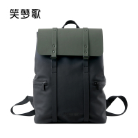 笑梦歌开盖有喜潮流双肩包MG8014 环保轻便双肩包防泼水男女通用PU双肩 深夜绿 15L 个