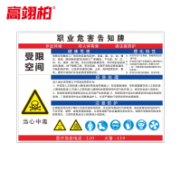 高翊柏 10021150 职业危害告知牌受限空间 40x60cm 车间提示标志PVC板标识牌安全警示牌