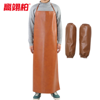 高翊柏 17030509 pu皮革围裙 棕色大号+棕色套袖 耐酸碱无袖工作服 防水防油皮革围裙