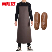 高翊柏 17030513 pu皮革围裙 咖啡色大号+棕色套袖 耐酸碱无袖工作服 防水防油皮革围裙