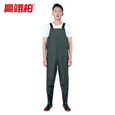 高翊柏 17030191 半身下水裤 80丝绿色针织 46码 pvc涉水裤加厚耐磨连体防水背带裤防水裤